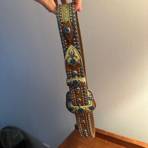 Women’s Brown Leather Rhinestone Belt